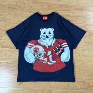 Coca-Cola Vintage 1995 Navy Polar Bear Football Graphic T-Shirt XL Made in USA